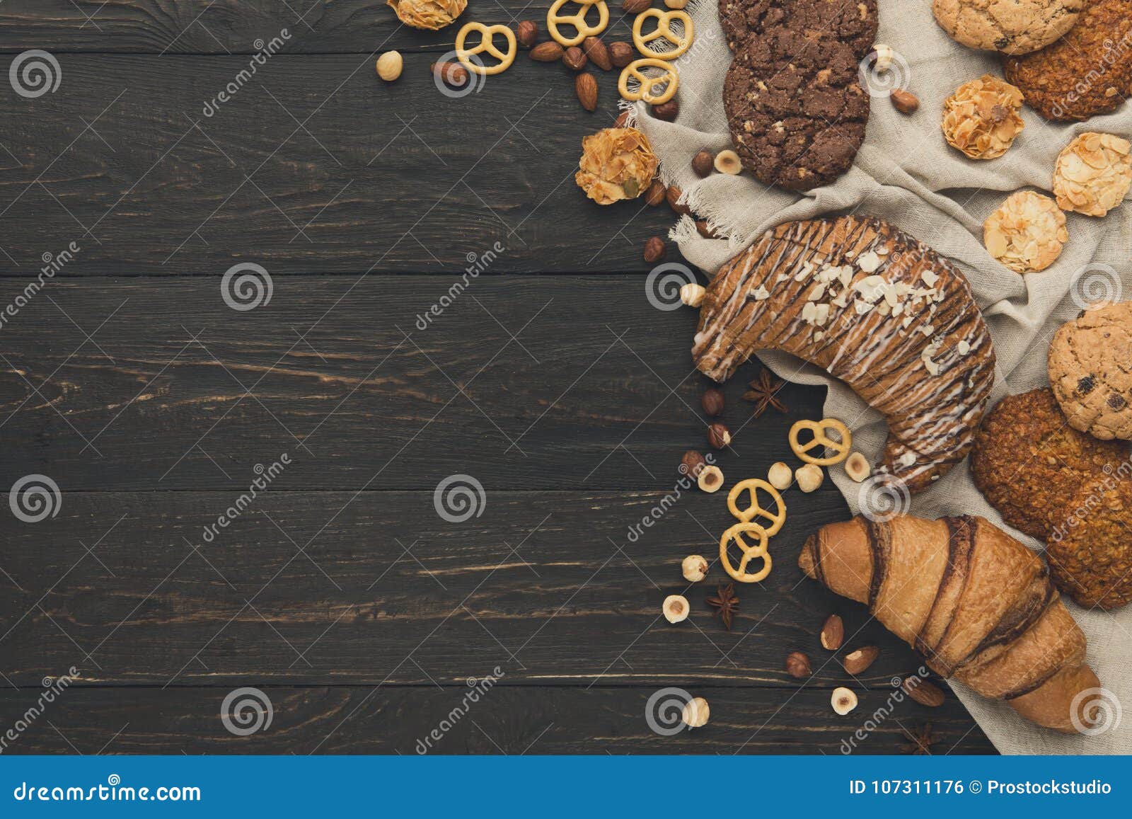 Bakery Background with Copy Space on Rustic Wood Stock Photo - Image of