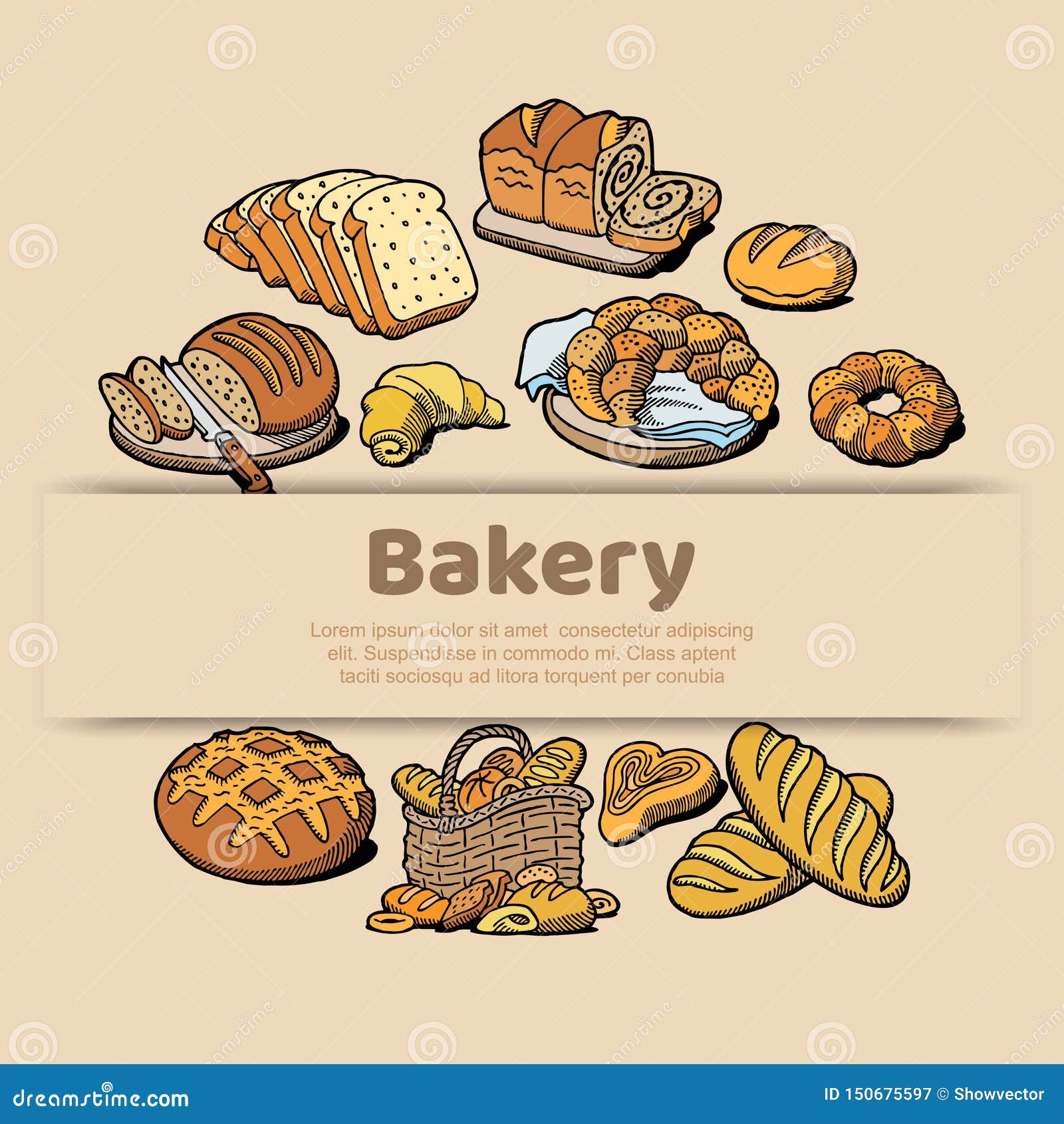 Download Bakery Or Bread House Sketch Poster Of Baked Bread Vector Design Template For Baker Shop Of Fresh Wheat Bread Bagel Or Stock Vector Illustration Of Bake Loaf 150675597