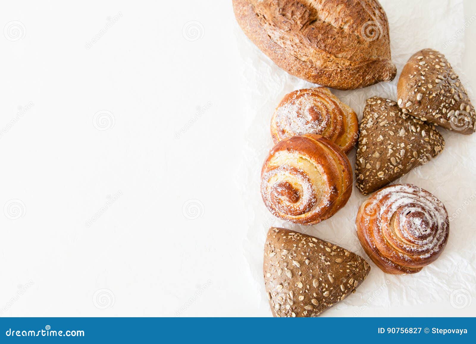 Bakery, Bread And Sweet Buns On A White Background With Space For Your