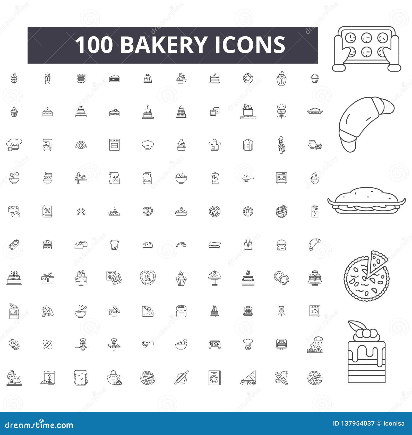 Bakery Editable Line Icons, 100 Vector Set, Collection. Bakery Black  Outline Illustrations, Signs, Symbols Stock Vector - Illustration of icon,  badge: 137954037