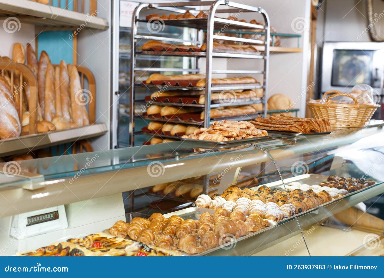 Bakery glass display stock image. Image of bakehouse 263937983