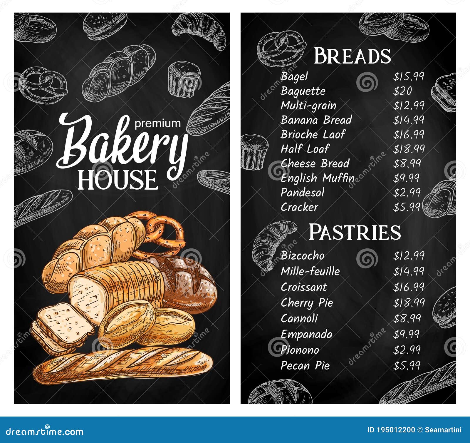 Bakery House Chalkboard Sketch Vector Menu Stock Vector Illustration