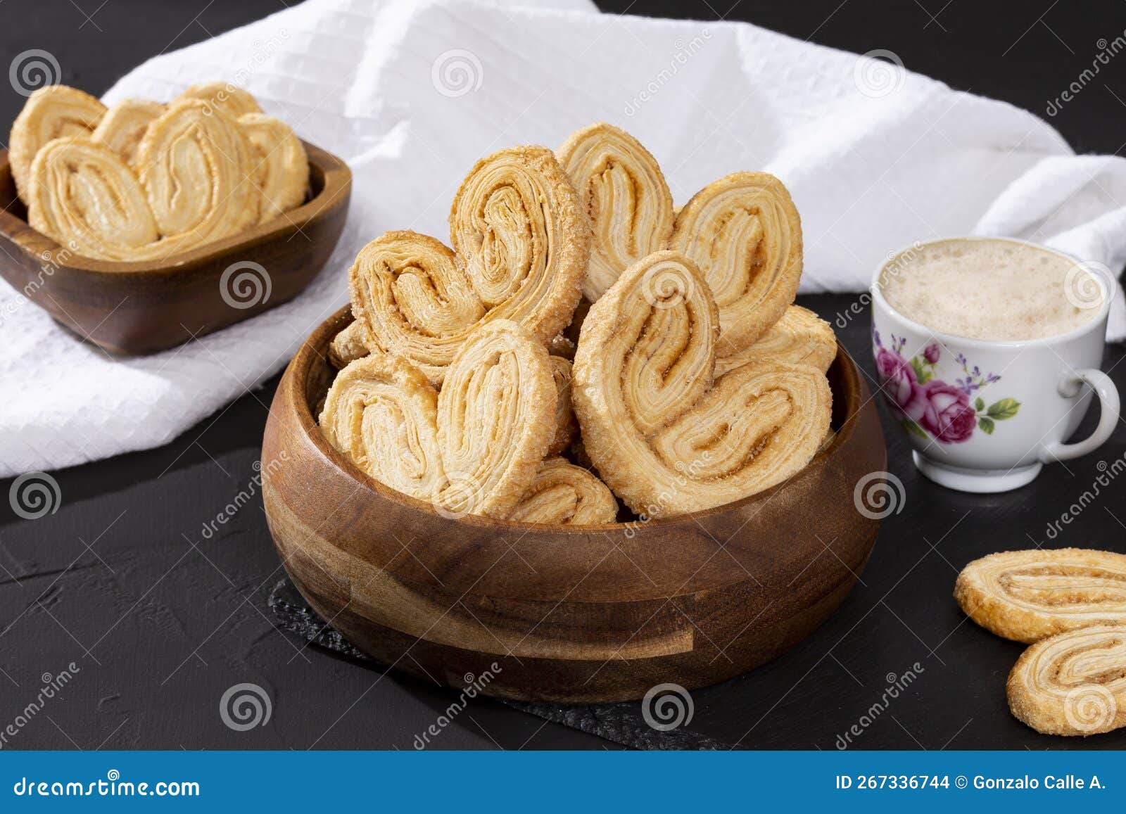 Bakery and Pastry Tasty Puff Pastry Hearts Covered with Sugar Stock