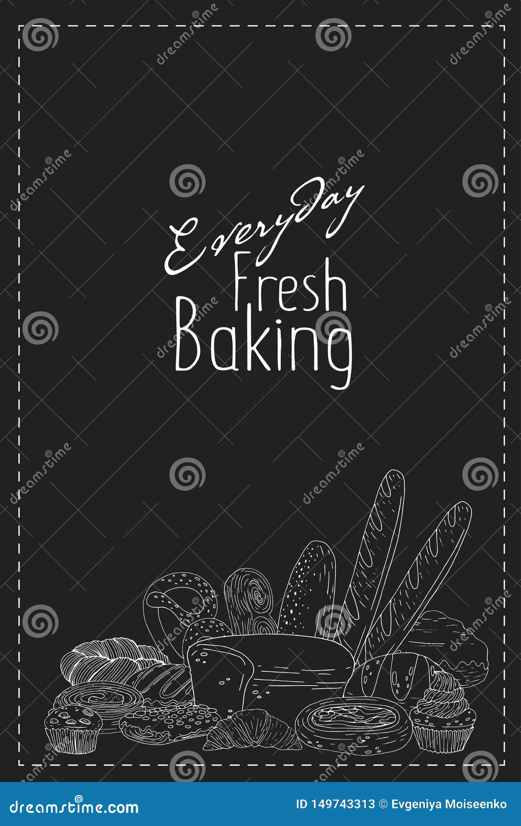 Bakery Poster with Hand Drawn Elements on a Chalkboard Background Stock