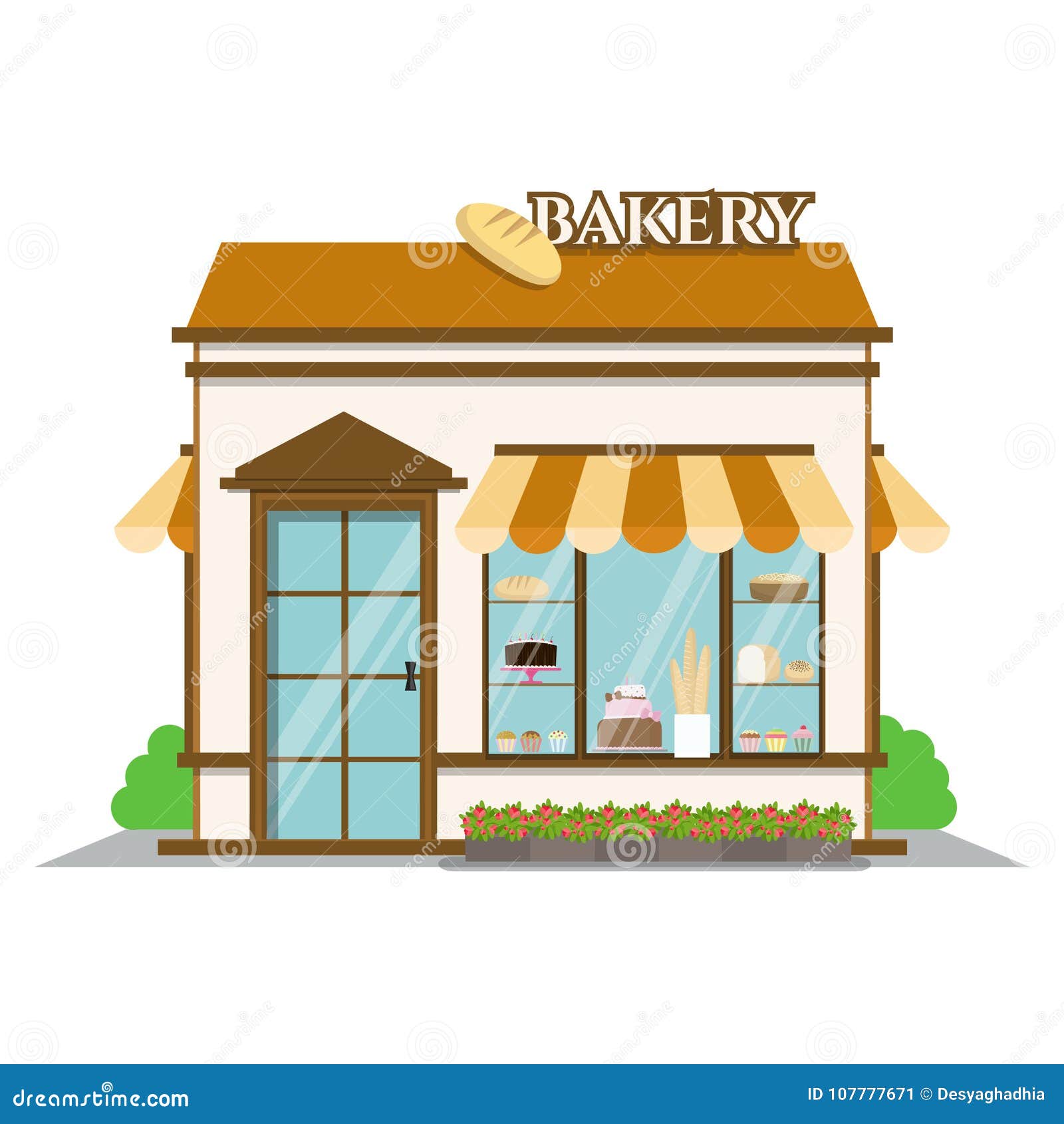 Bakery Shop. Shop Icon in Flat Style Design. Shop Building Vector ...