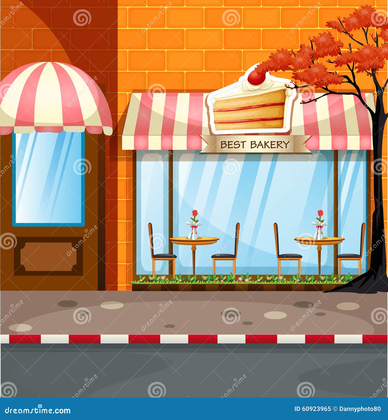 Street Scene With Bakery Shop Cartoon Vector 60579571