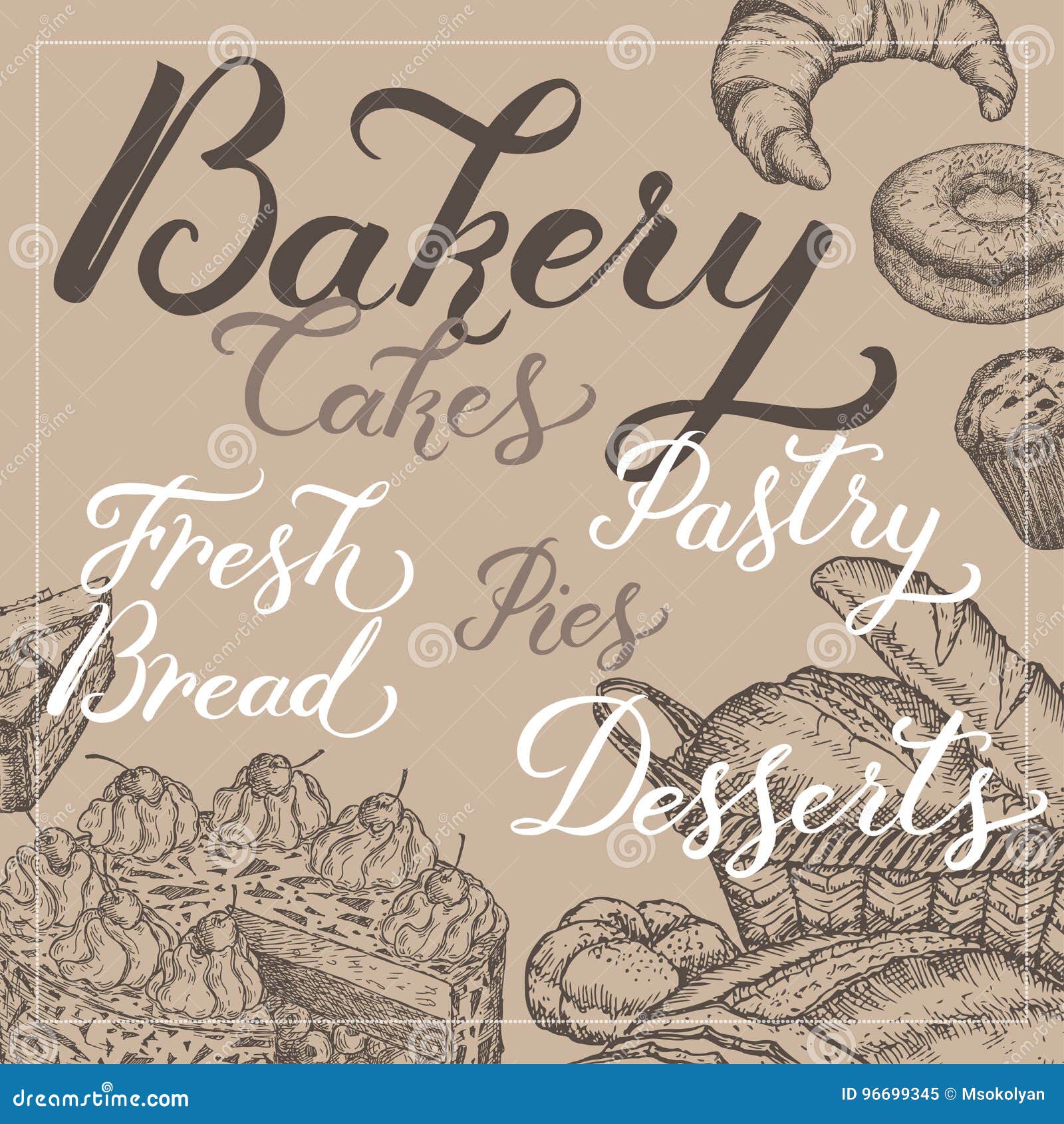 Bakery Template With Bread Pastry Cake Pie Sketch And Related