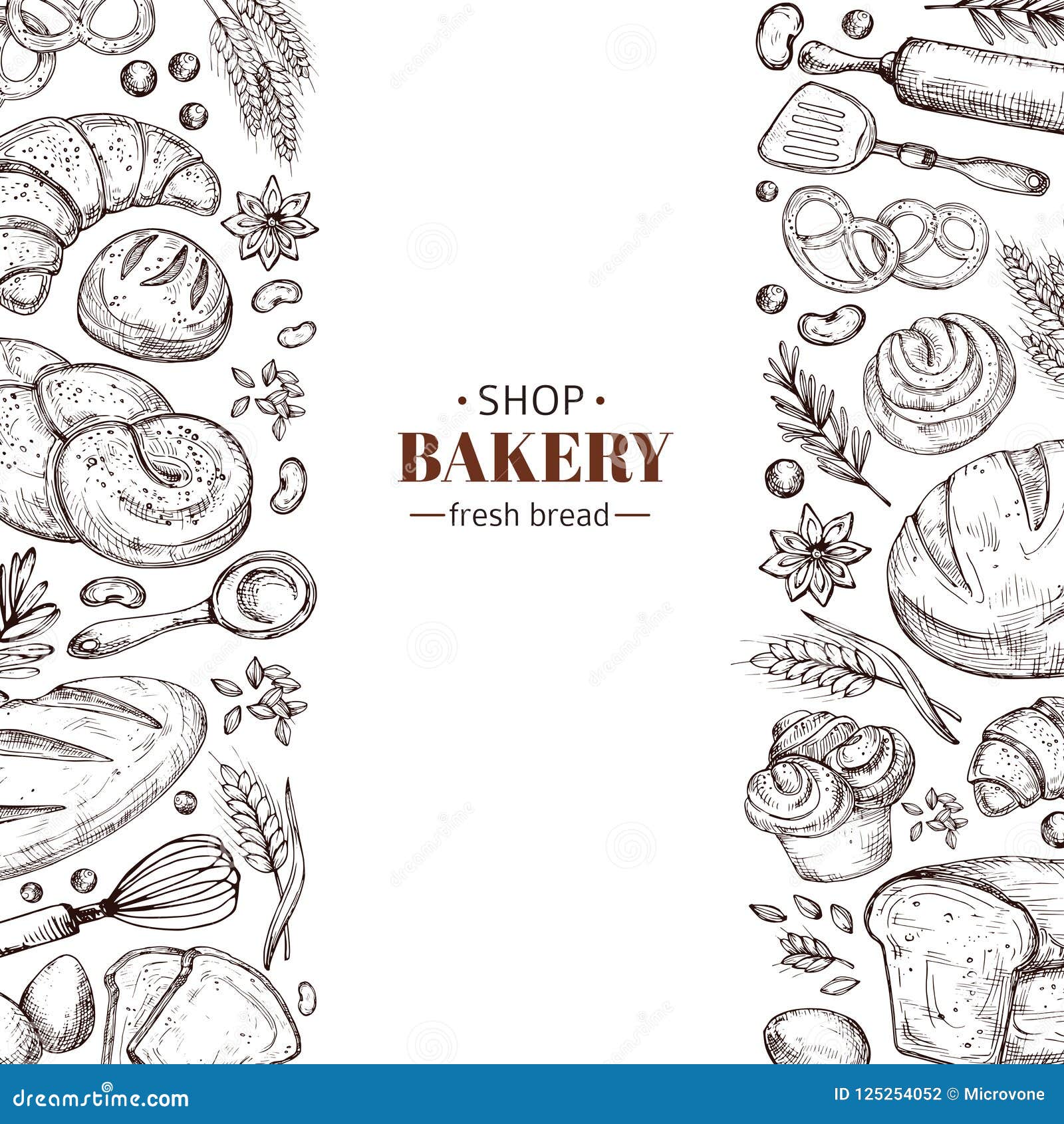 bakery  retro background with hand drawn doodle bread