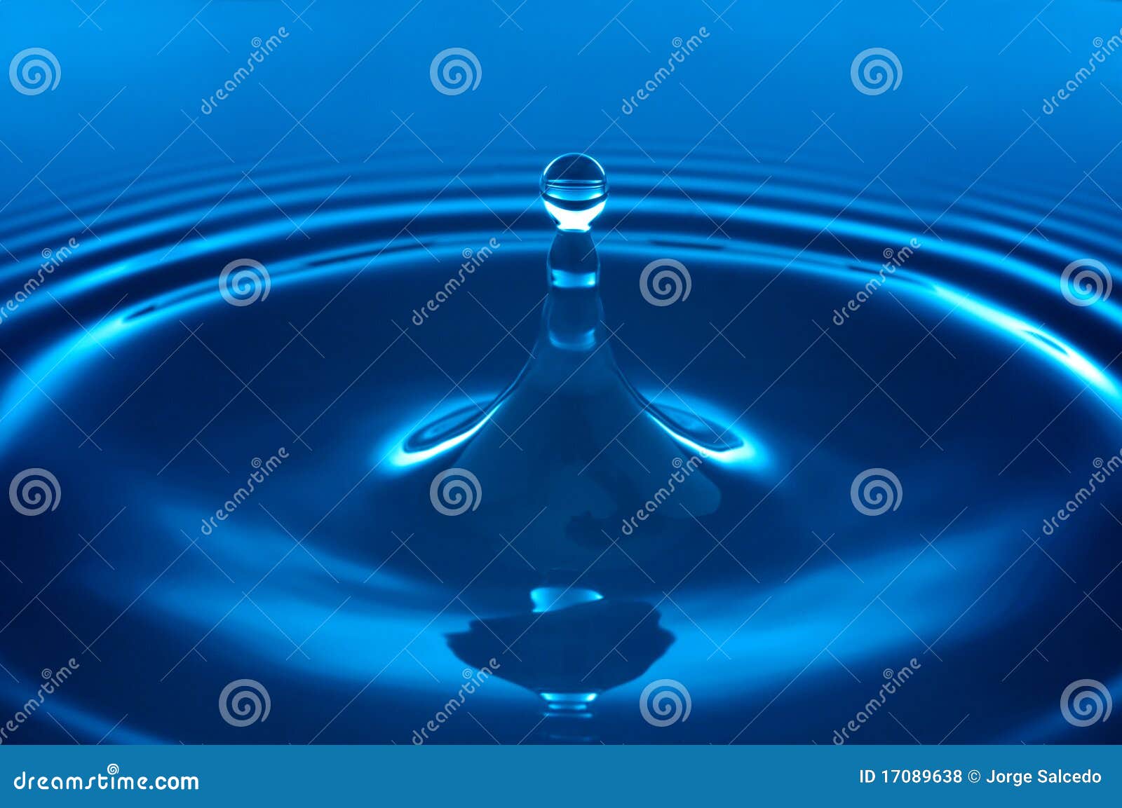 Bakgrundsdroppvatten. Vatten för färgstänk för modell för droppe en för blå cirkel för bakgrund koncentriskt