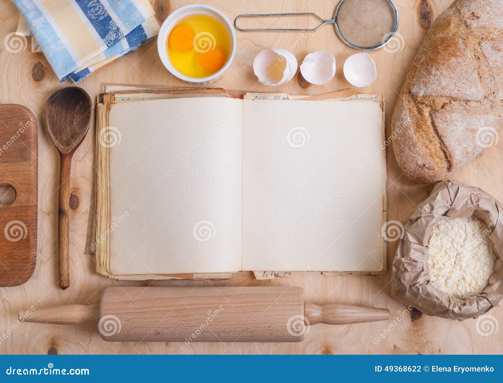 Baking Background With Blank Cook Book, Eggshell, Flour 