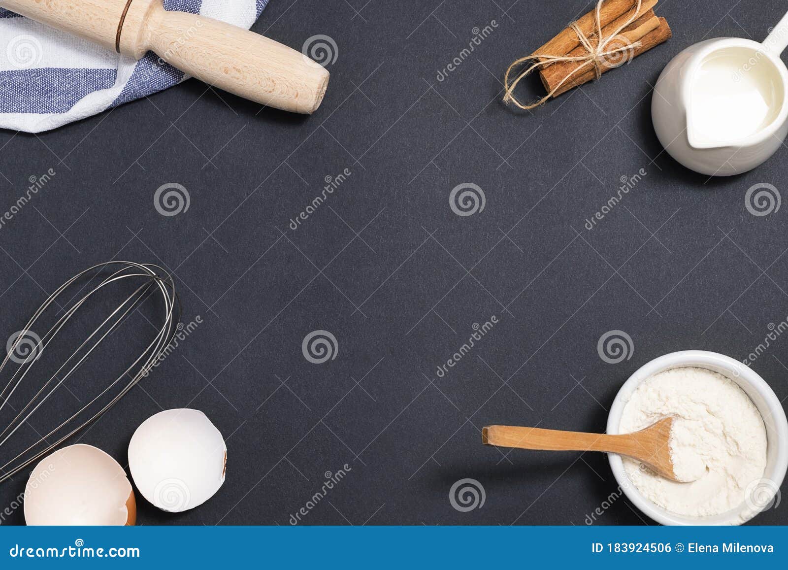 Baking Background. Cooking Ingredients for Dough and Pastry on Black ...