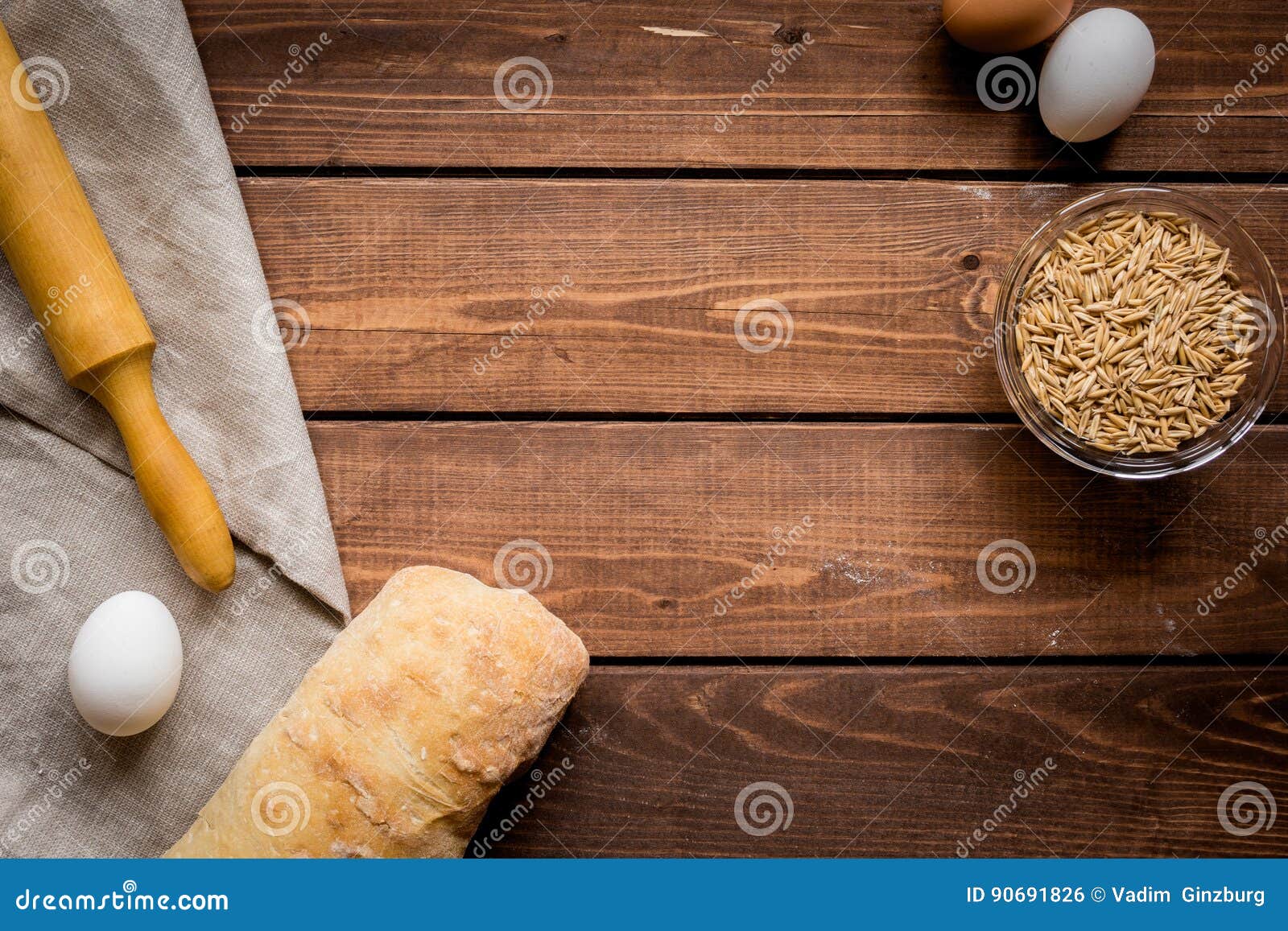 Baking Bread Ingredients On Wooden Table Background Top View Mockup Stock Photo Image of