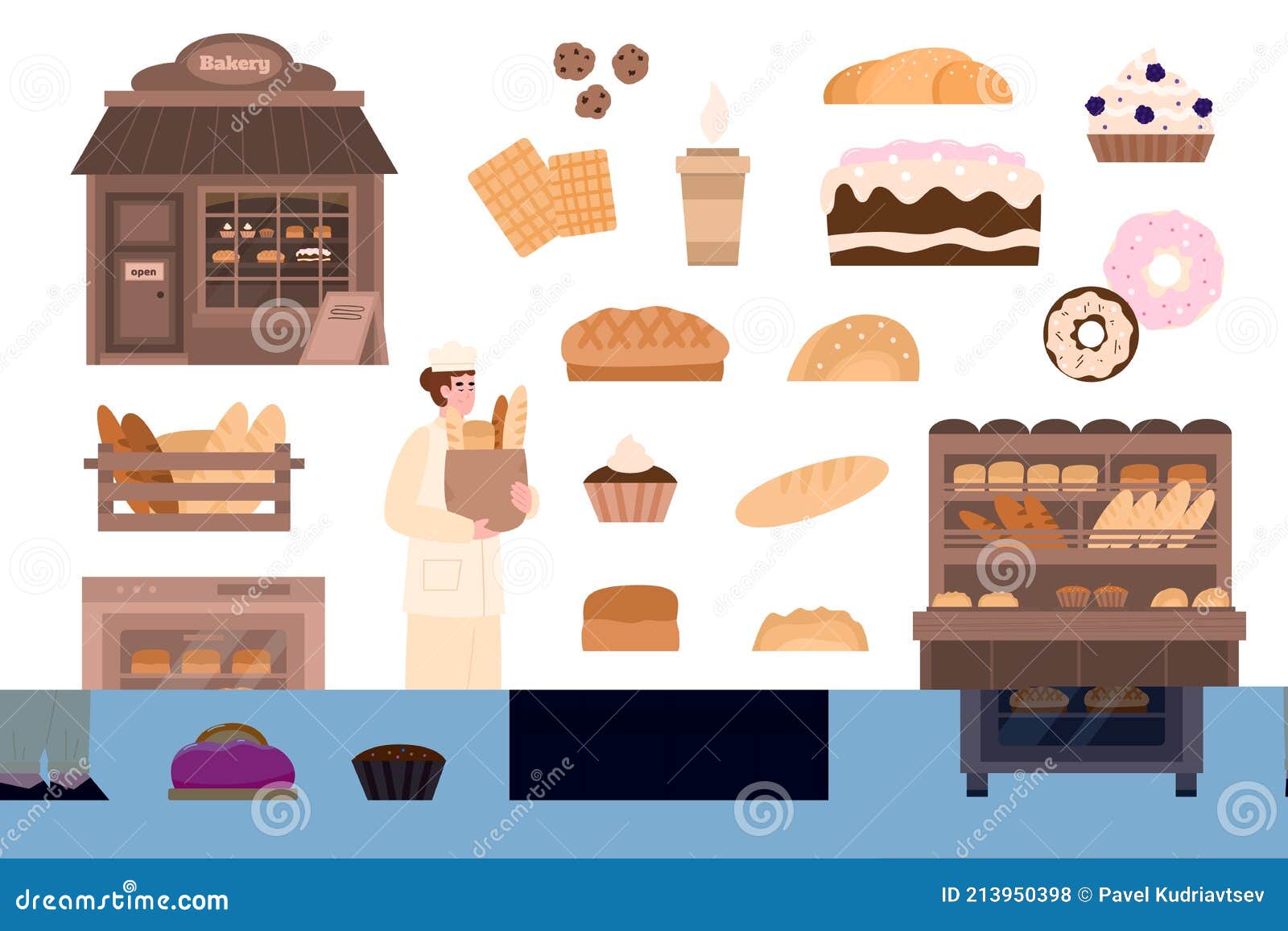 Baking and Bread Making Equipment Set of Cartoon Vector Illustrations