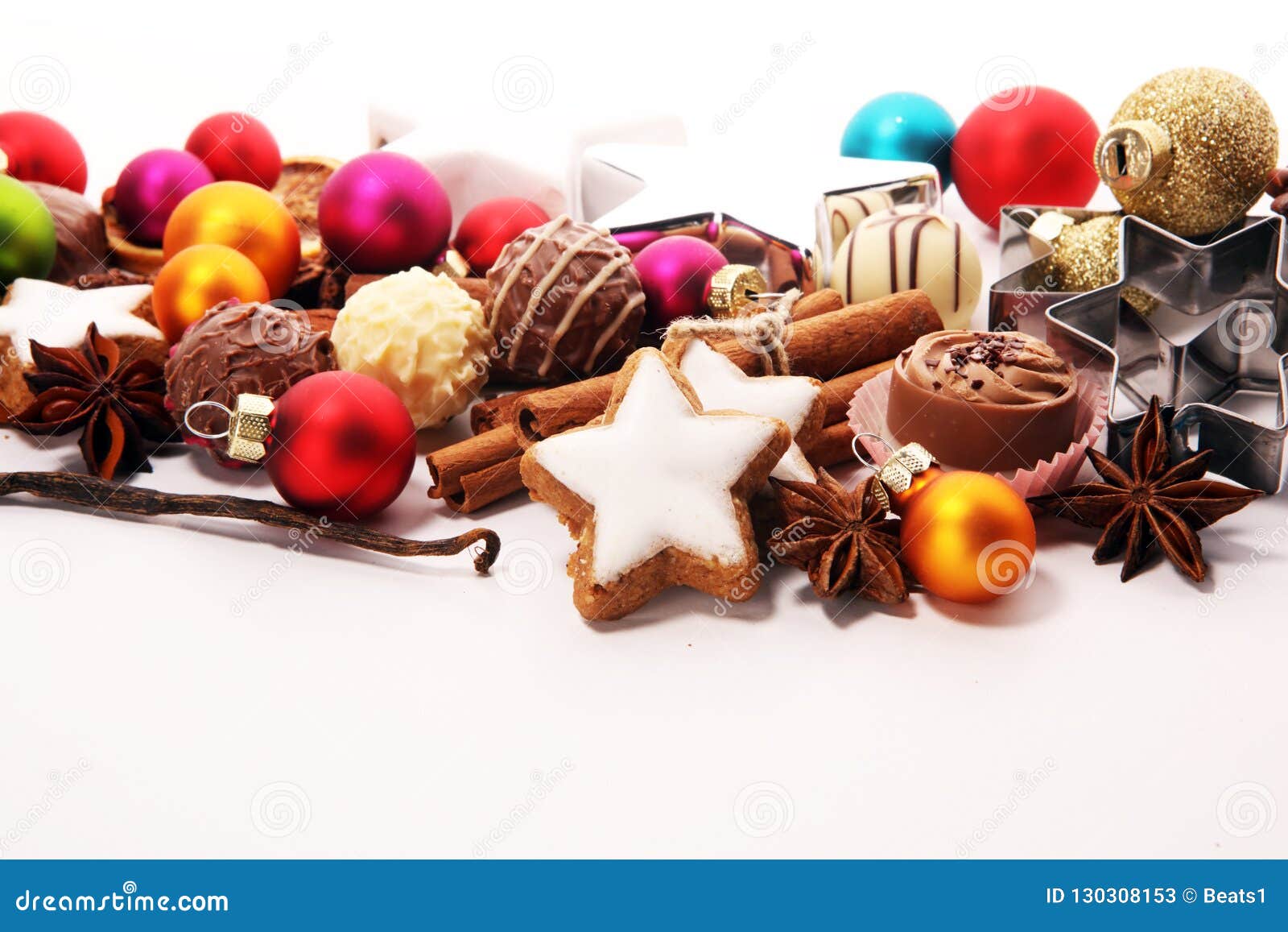 Baking Christmas Cookies. Chocolate, Cinnamon Stars and Spices. Stock ...