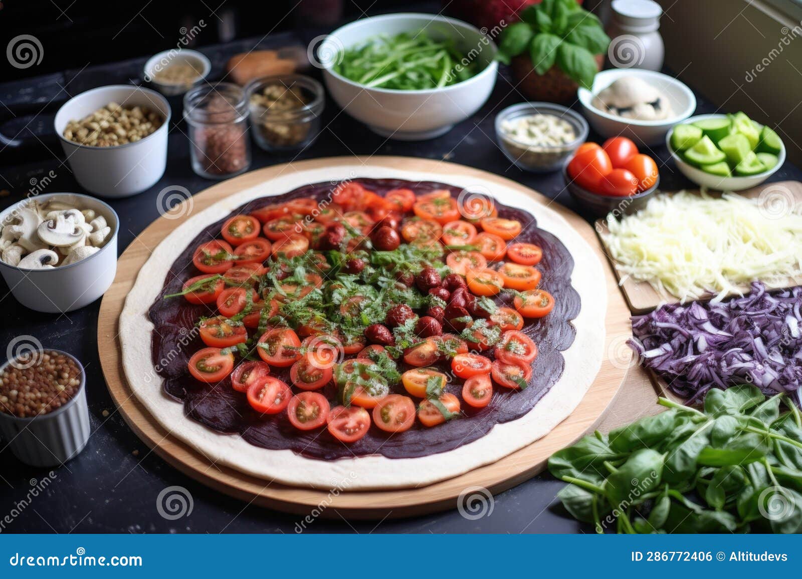 Baking a Glutenfree Pizza with Fresh Toppings Stock Illustration