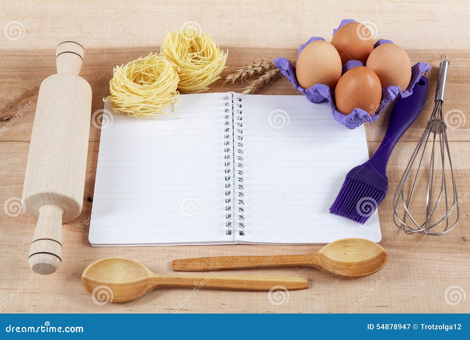 Baking Ingredients for Cooking and Notebook for Recipes. Stock Image ...