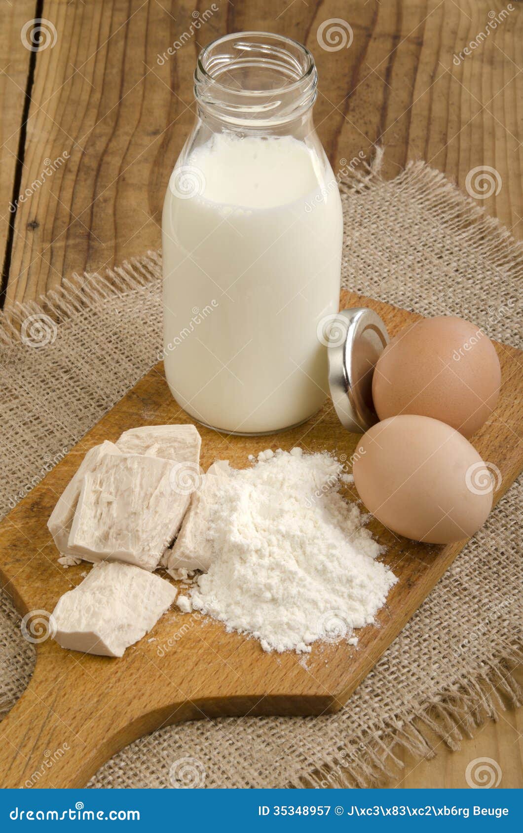 Baking Ingredients, Milk, Flour, Eggs and Yeast Stock Image Image of