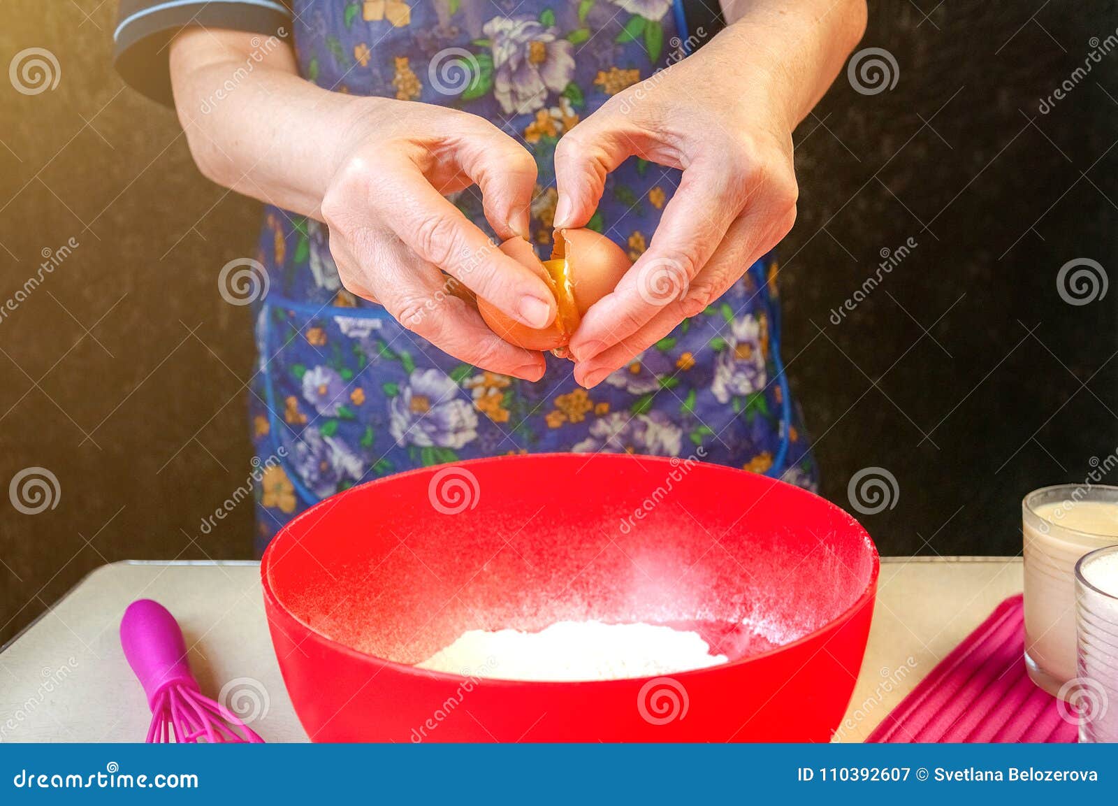 Baking Ingredients and Utensils for Cooking Sponge Cake. Process