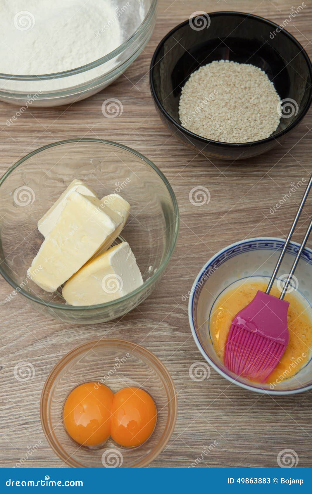 Baking Ingredients on a Wood Table Stock Image Image of wood