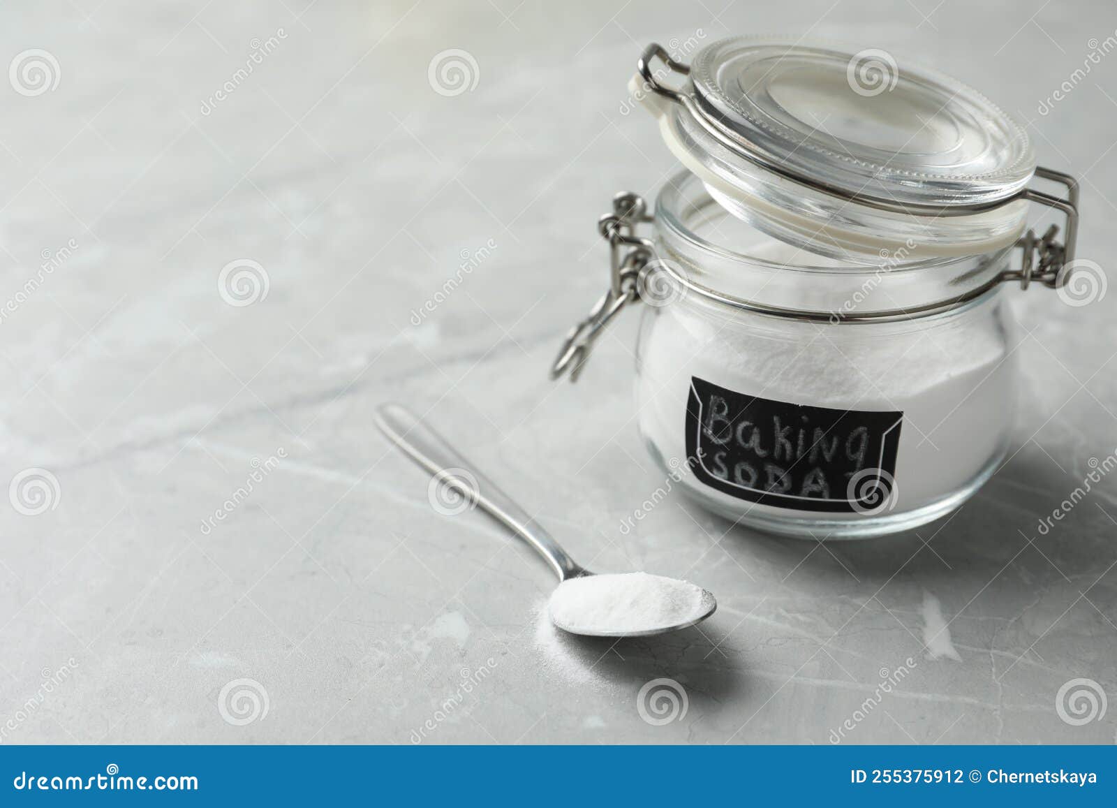 Baking Soda on Light Marble Table. Space for Text Stock Photo Image