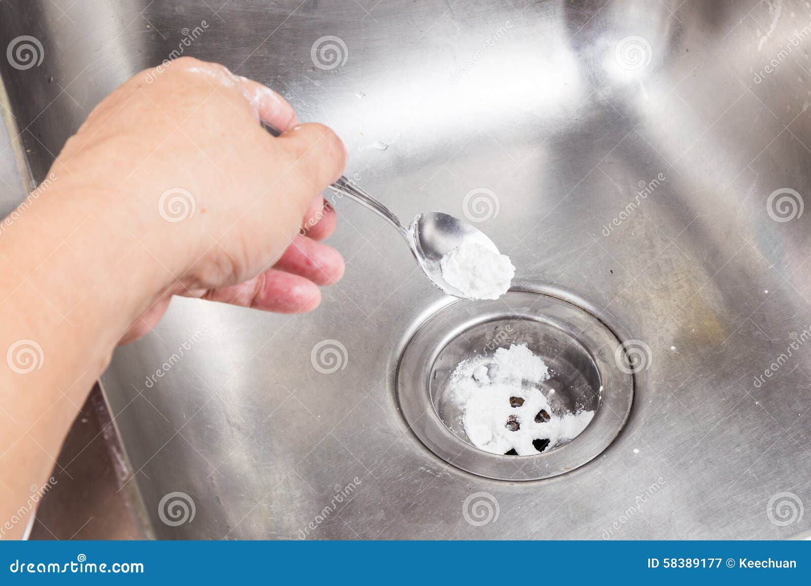 Baking Soda Poured To Unclog Drainage System at Home. Stock Image