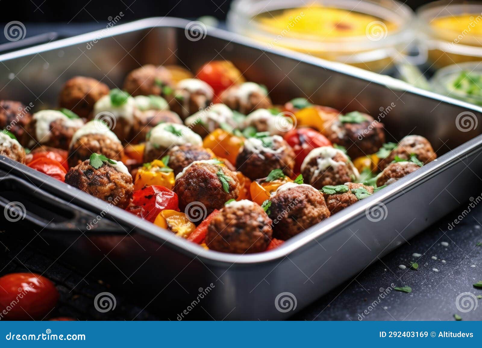 Baking Tray with Meal Prep Meatballs Ready for Baking Stock Image