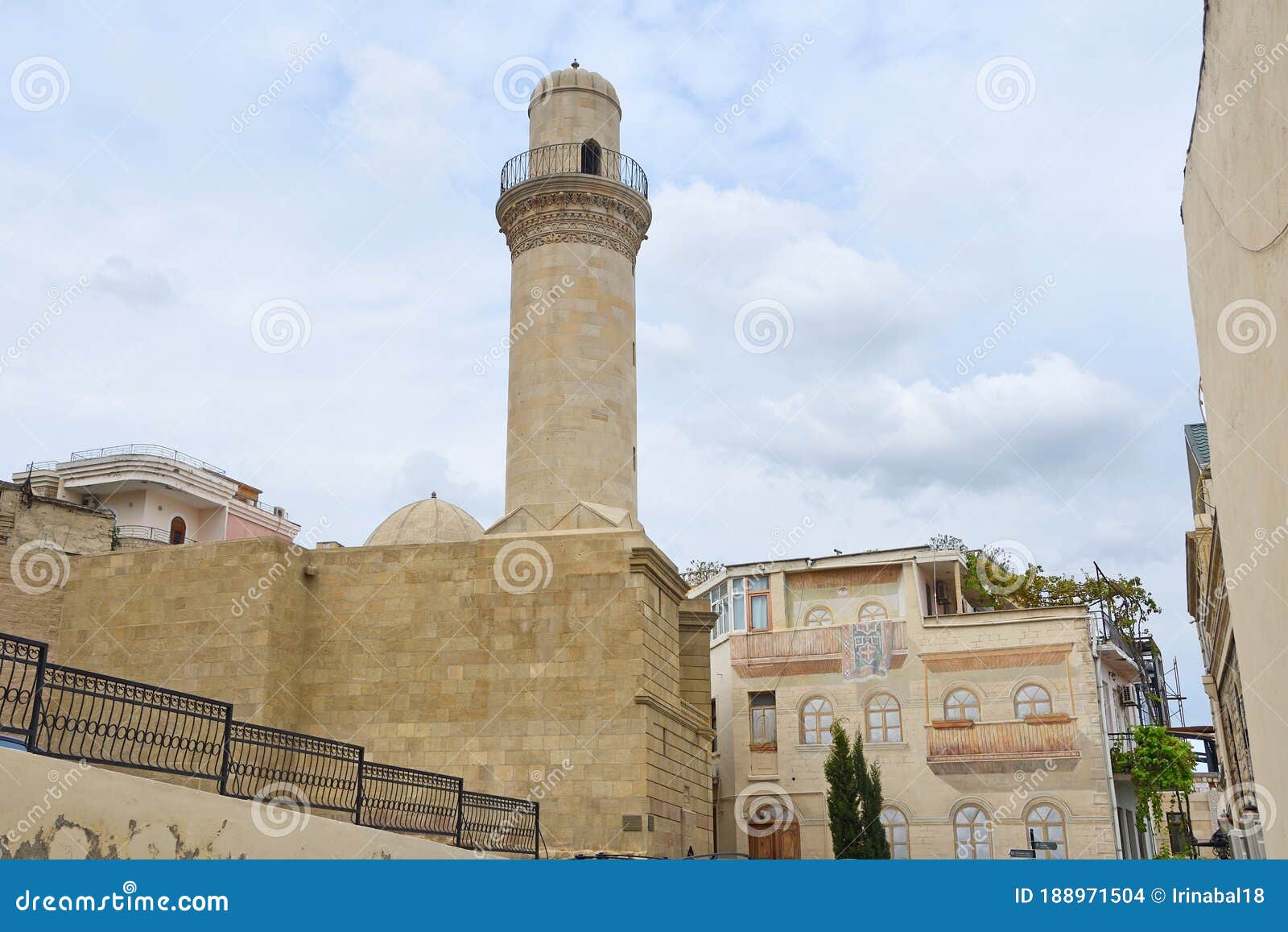 baku, azerbaijan, september, 10, 2019. baku, azerbaijan, beyler beylyar, beglyar minaret of mosque of 1894-1895 years of constru