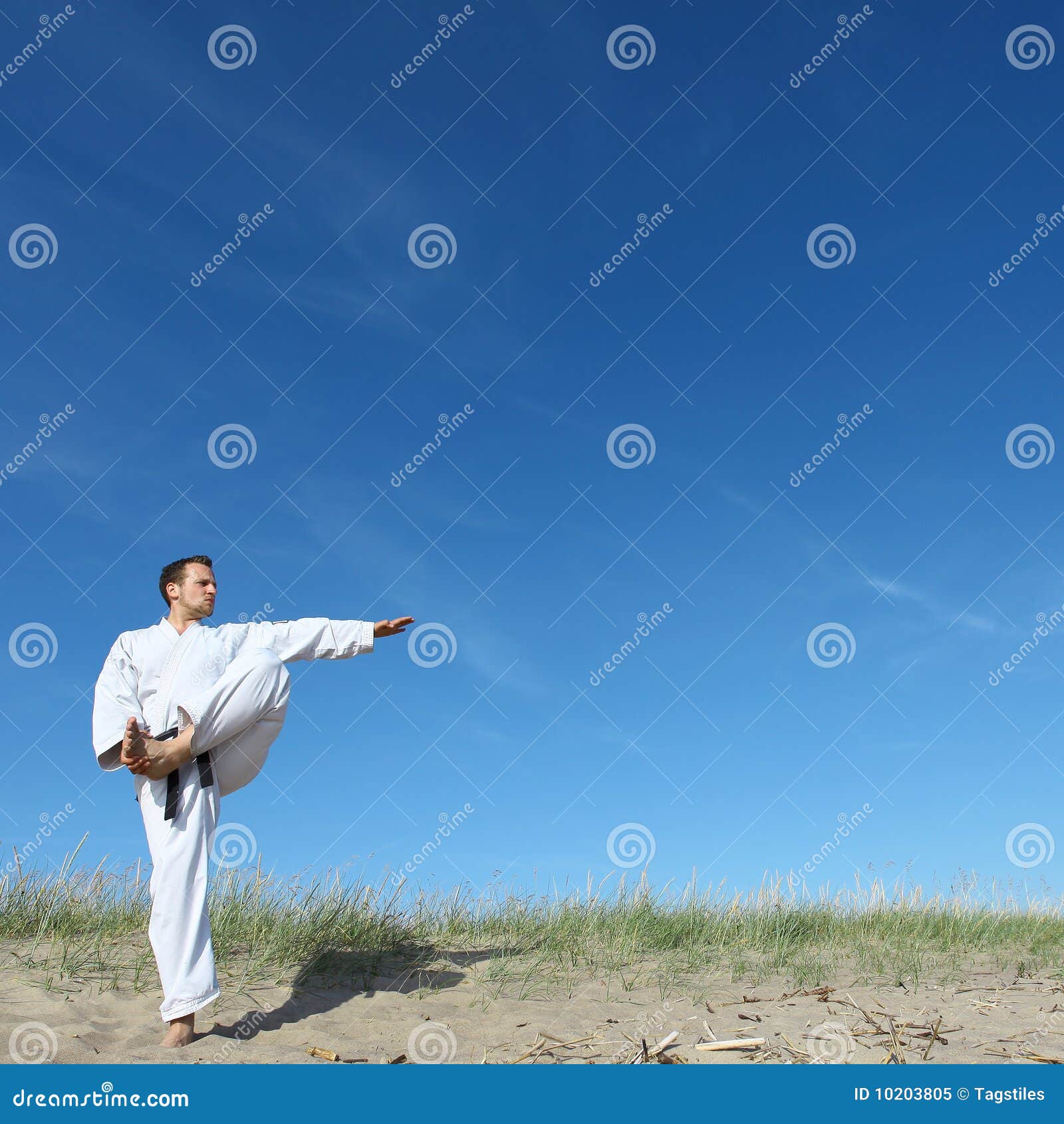 A taekwondo fighter well balanced