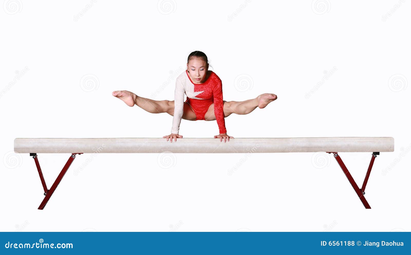 Chinese girl in gymnastics poses.