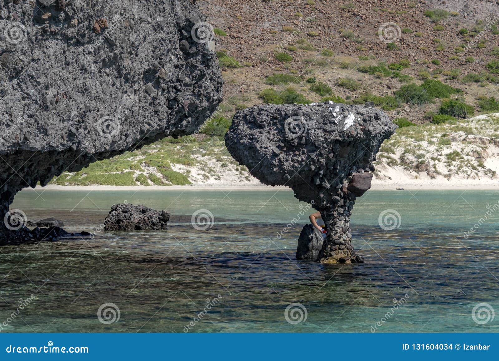 balandra beach suspended mushroom rock mexico baja california sur