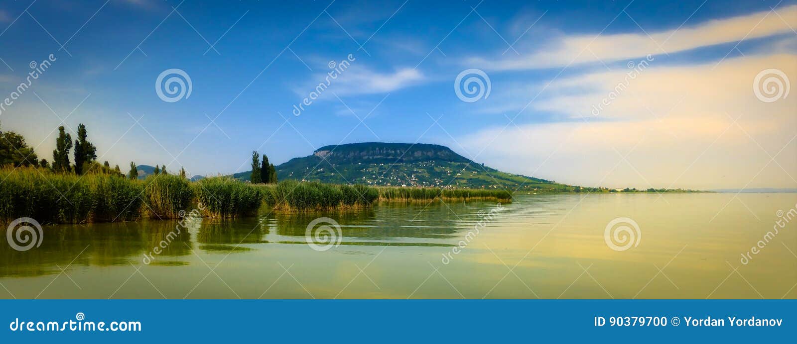 balaton lake and a hill in the background