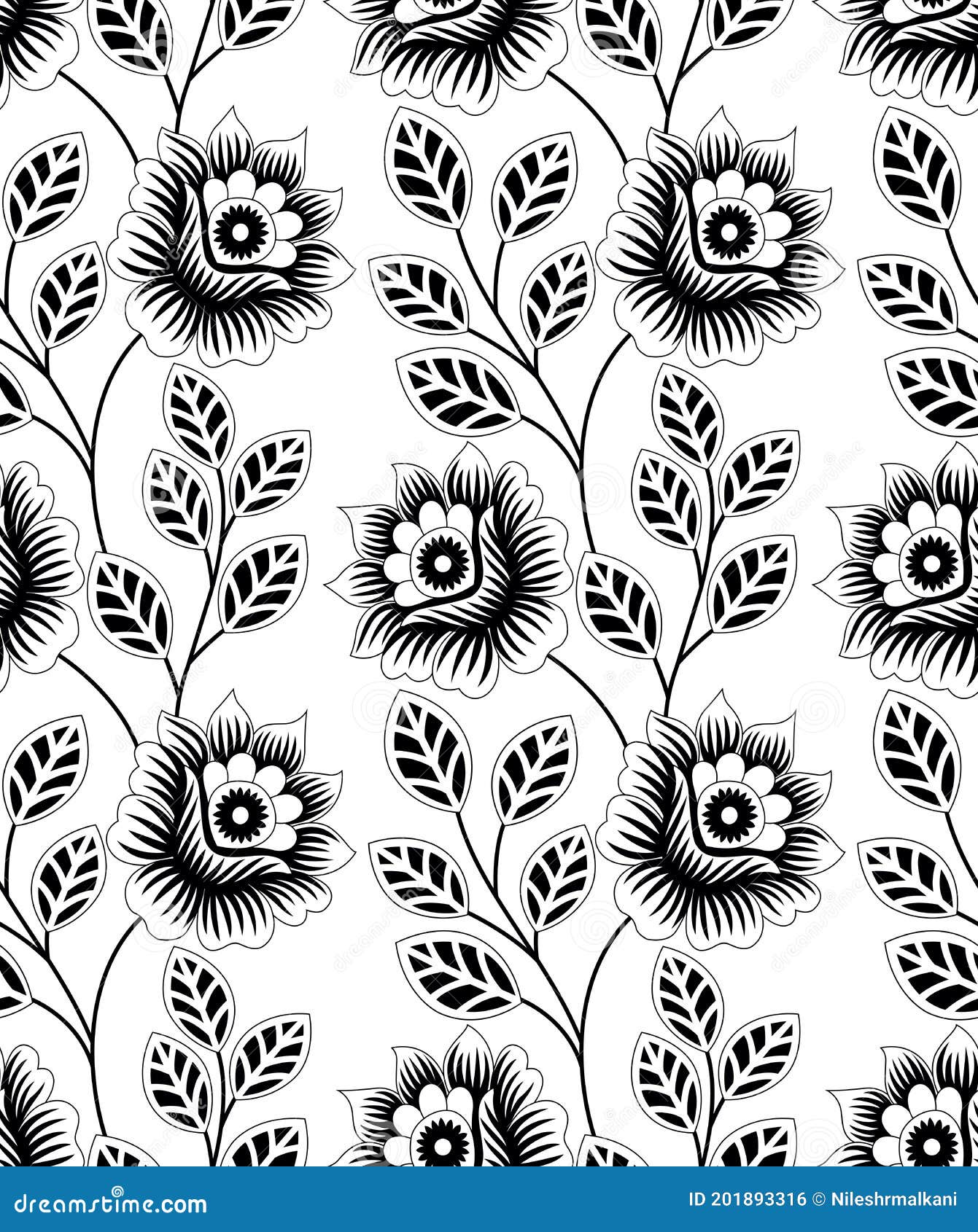 Black and White Rose Flower Pattern Design Stock Vector Illustration