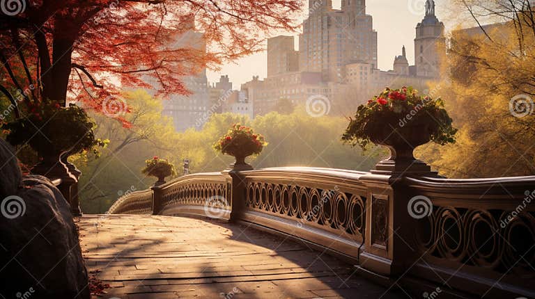 Balcony Bridge in Central Park in Manhattan Stock Illustration ...