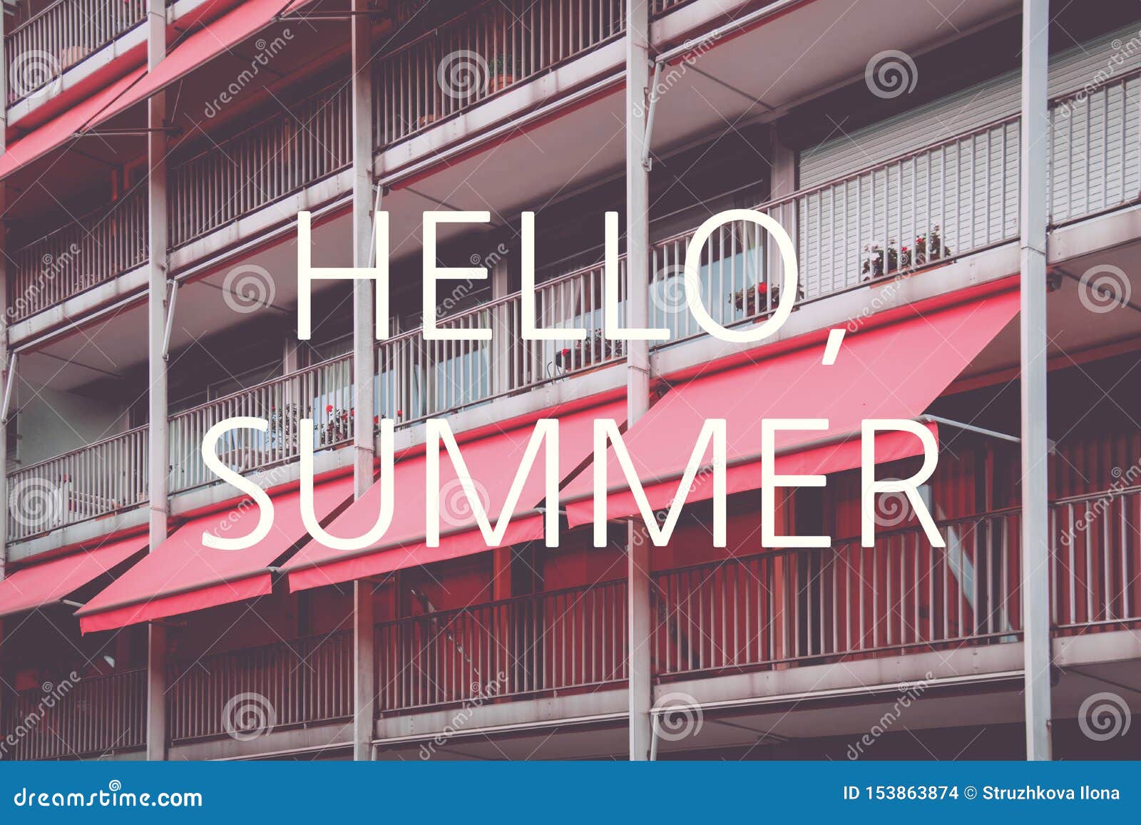 Balcony with Coral Awning in Apartment House and with Text Stock Photo ...