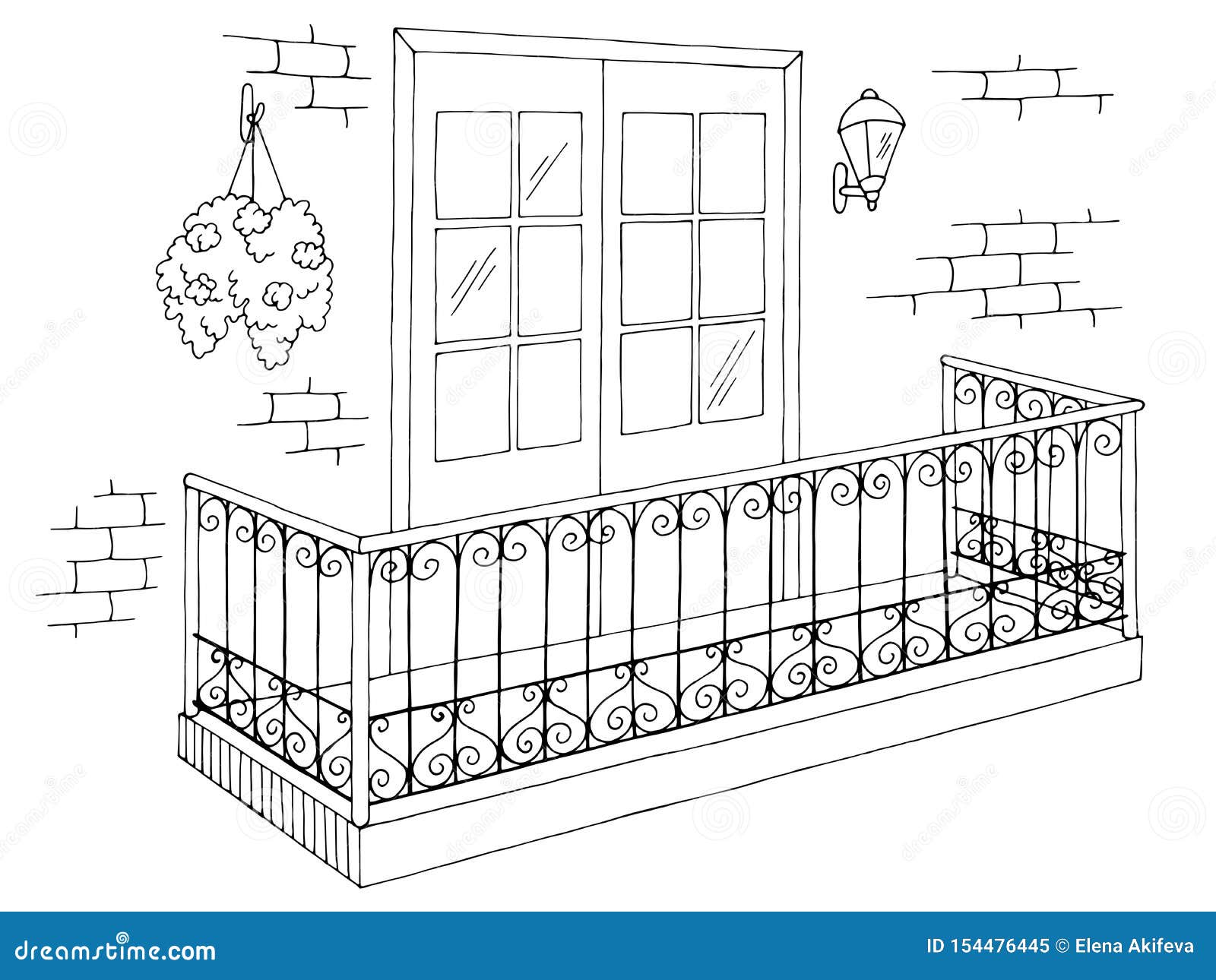  Balcony  Exterior Graphic Black White Sketch Illustration 