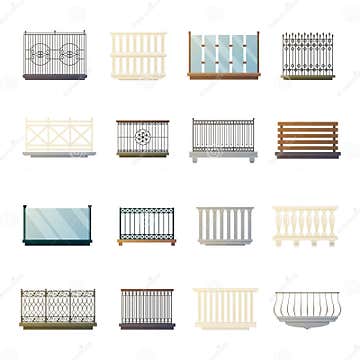 Balcony Railings Design Flat Icons Collection Stock Vector