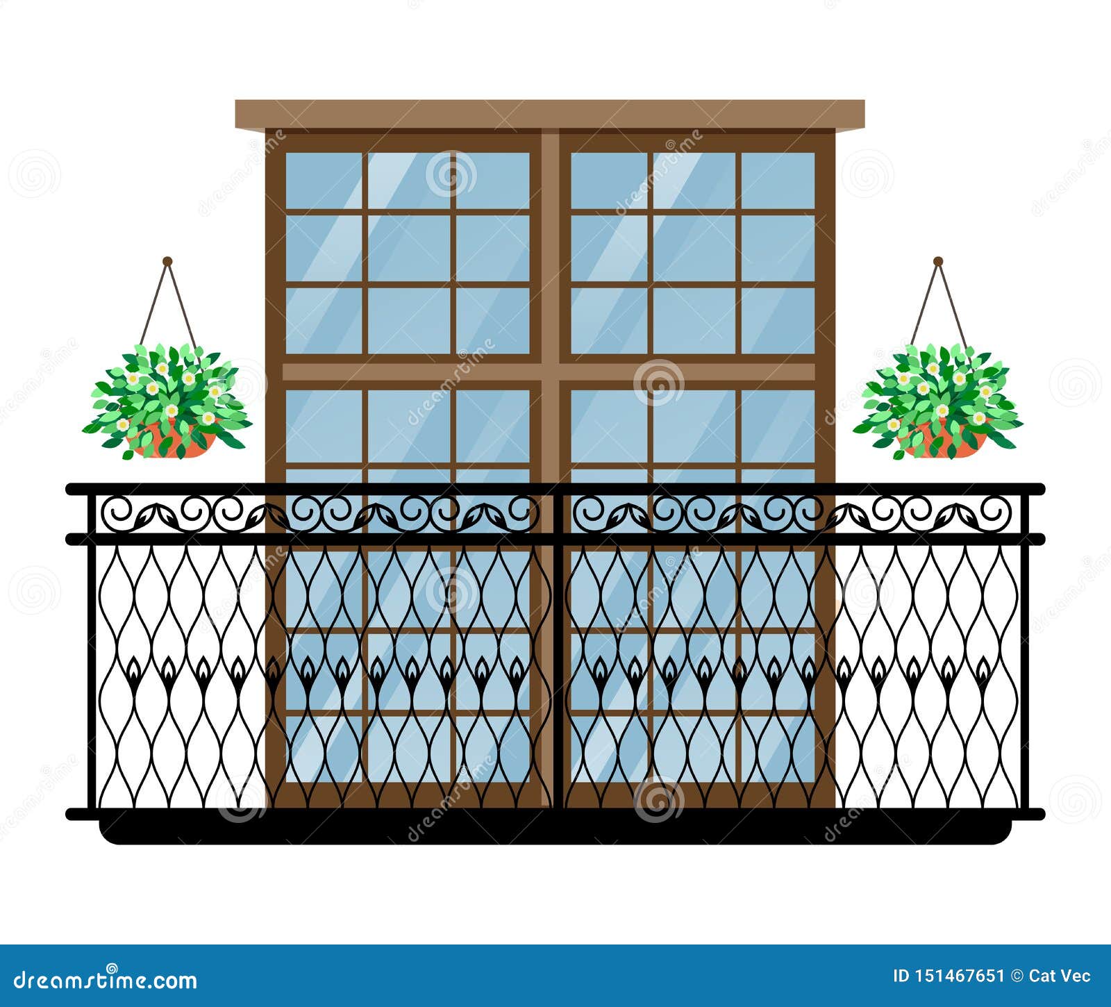 Balcony Vector Vintage Balconied Railing Windows Facade Wall