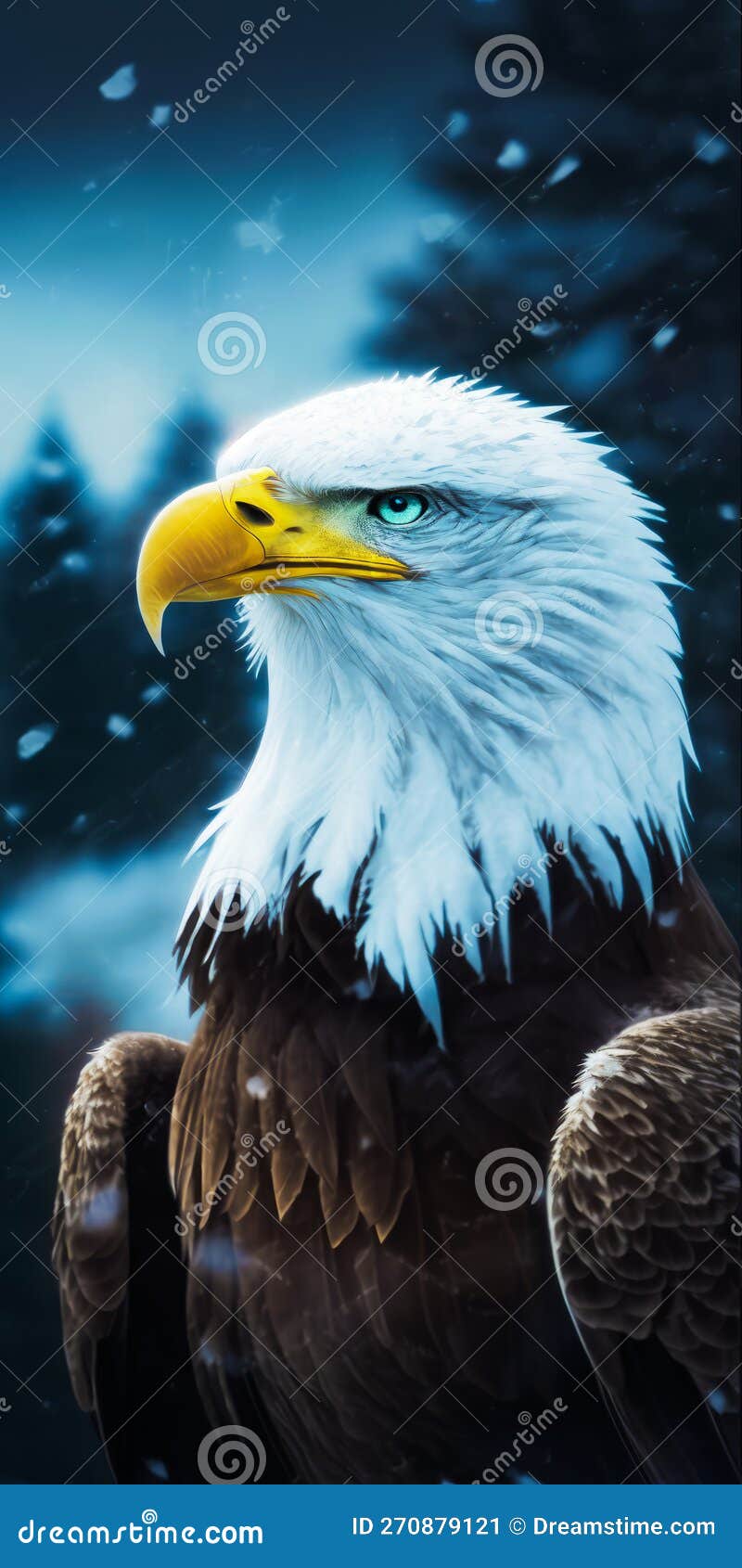 Bald Eagle with Blue Eyes in the Snow. Generative AI Stock Illustration ...
