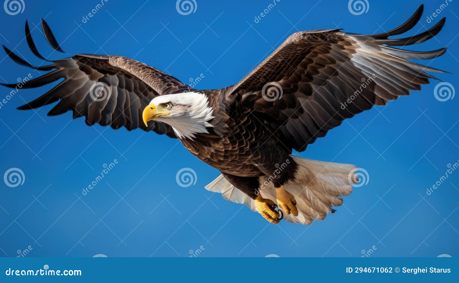 A Bald Eagle Soaring in the Sky, AI Stock Photo Image of head, wings