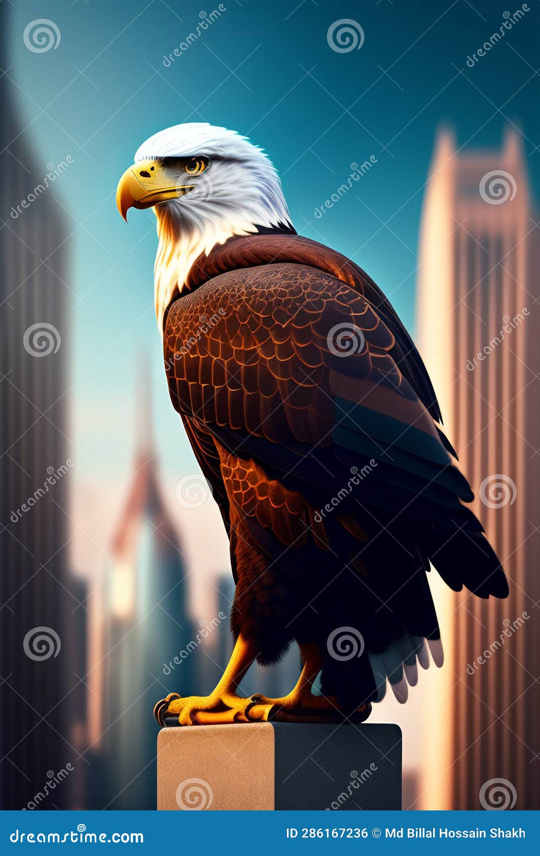 a bald eagle standing on a ledge, ai genareted.