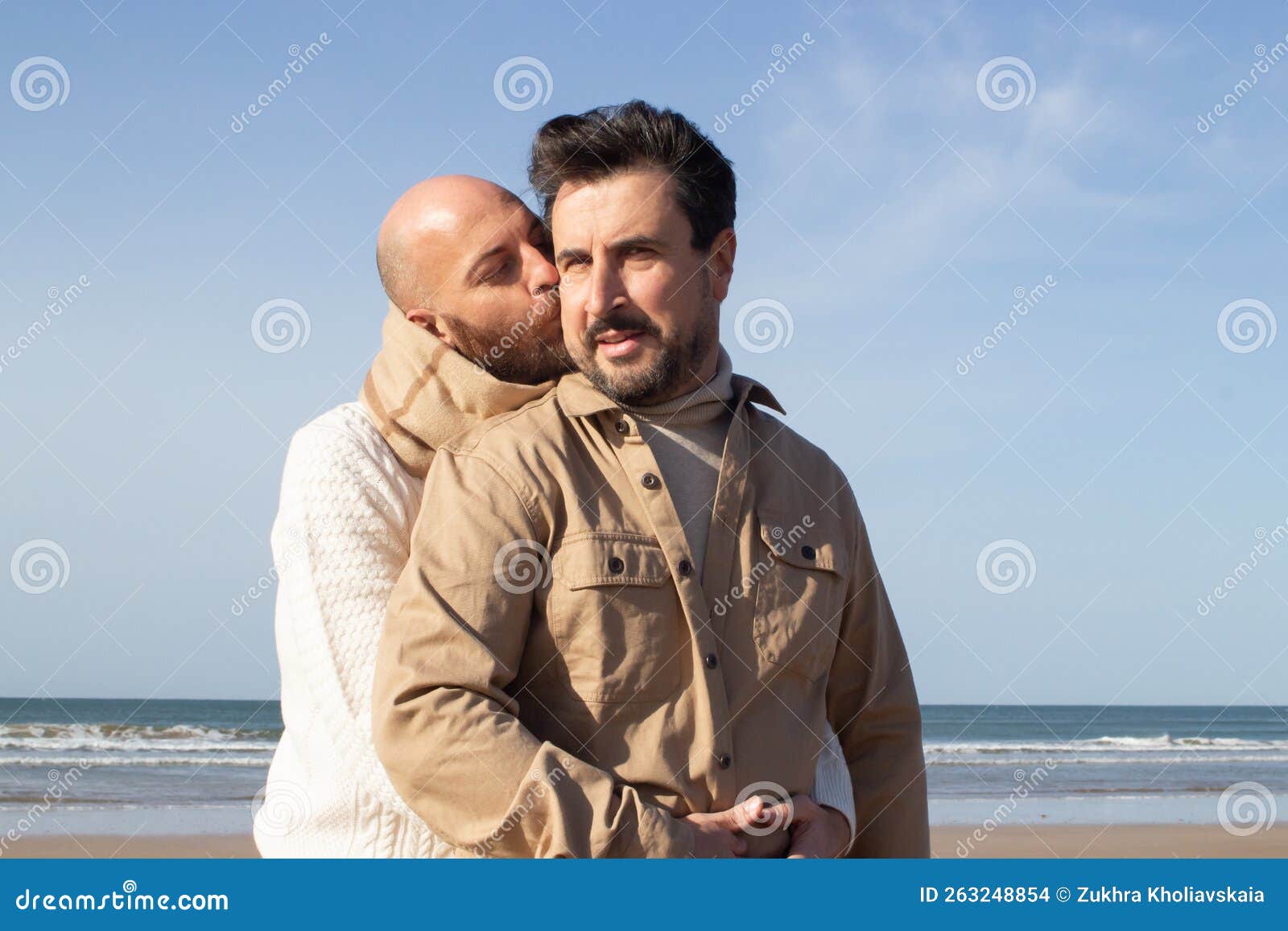 Bald Homosexual Man Kissing Boyfriend Stock Photo Image of beard
