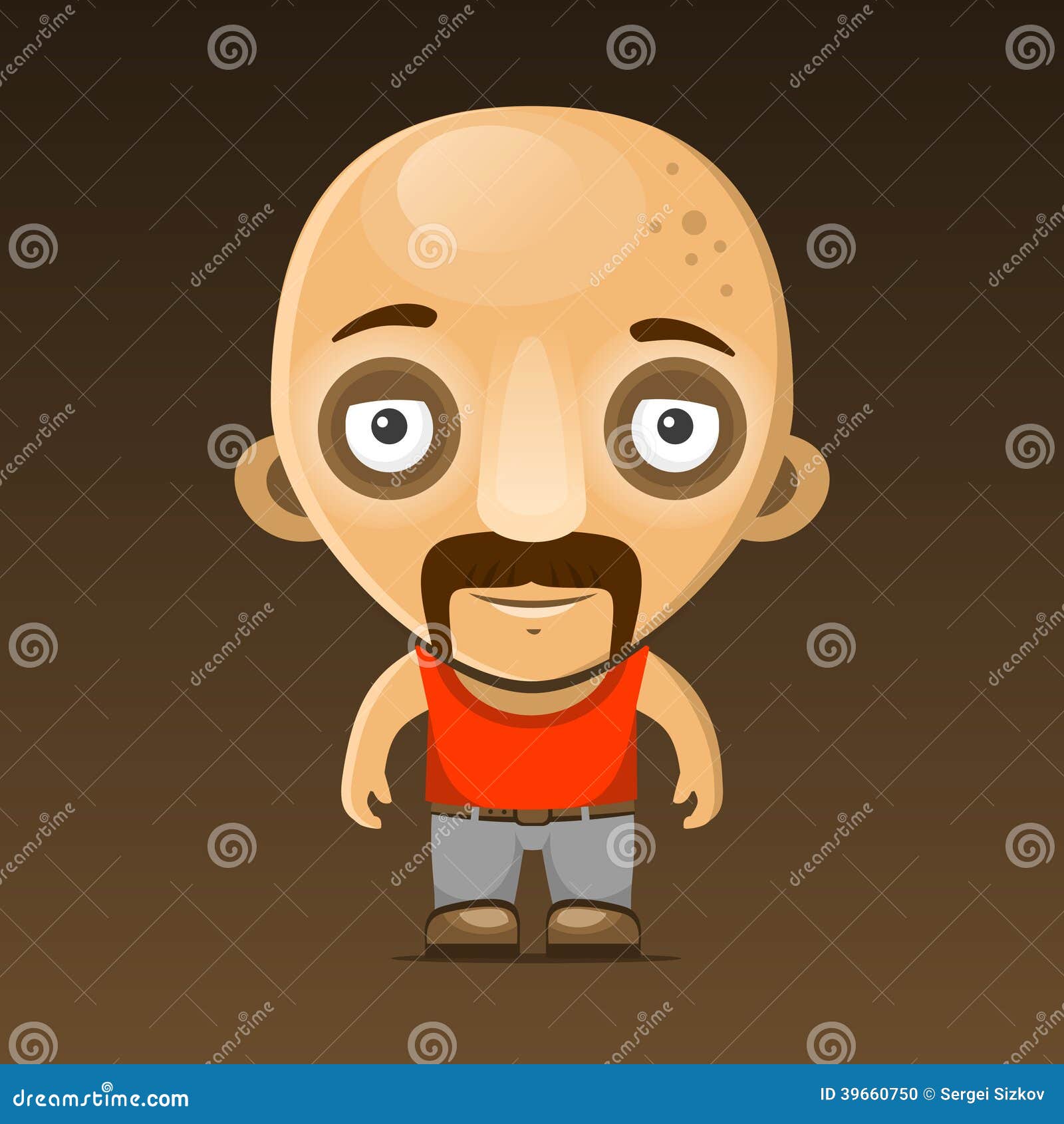 Bald Man Cartoon Character with Mustache. Vector Stock Vector