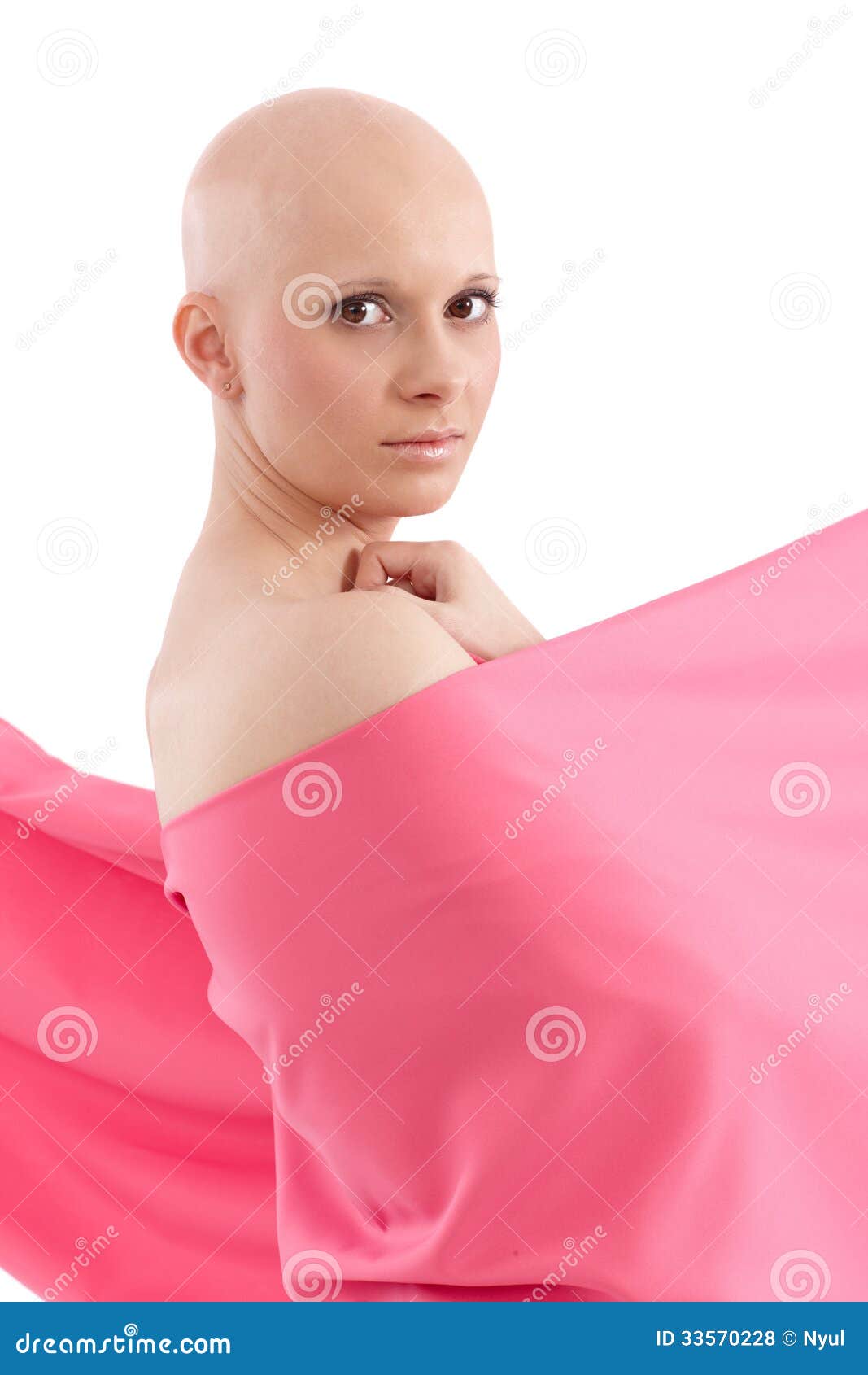 bald woman in pink - breast cancer awereness