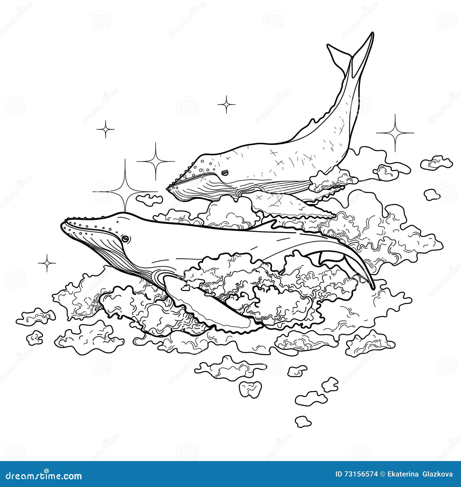 Baleines Graphiques Volant Dans Le Ciel Illustration Stock