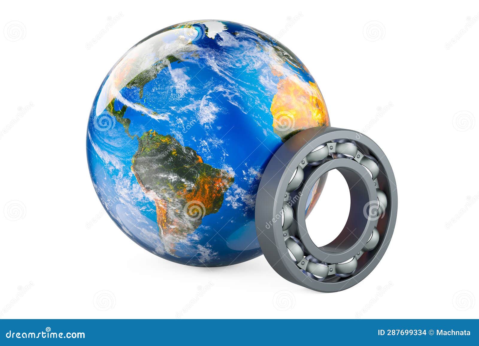 Ballbearing with Earth Globe. 3D Rendering Stock Illustration