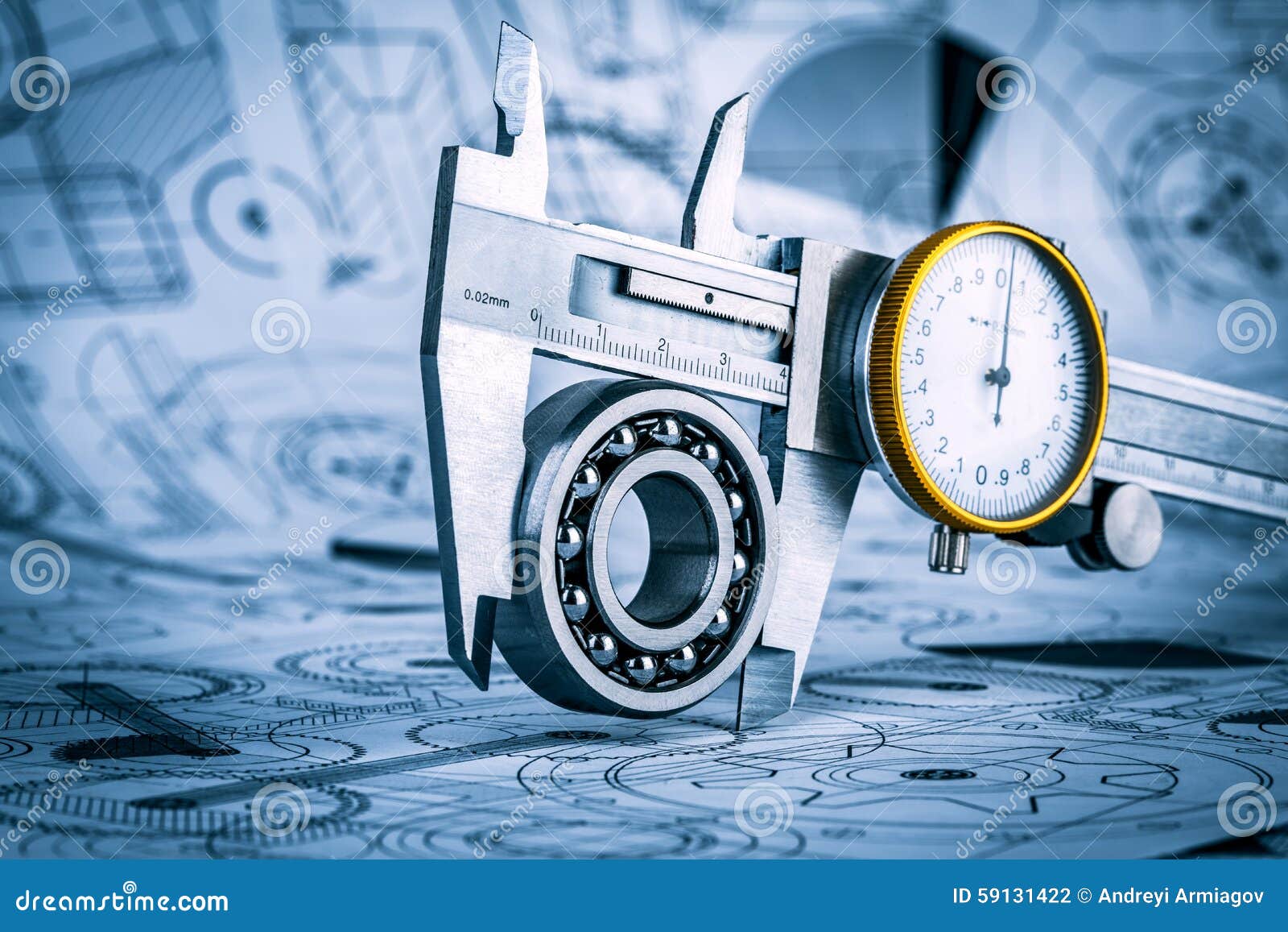 Ball Bearings and Metal Vernier Caliper Stock Photo Image of