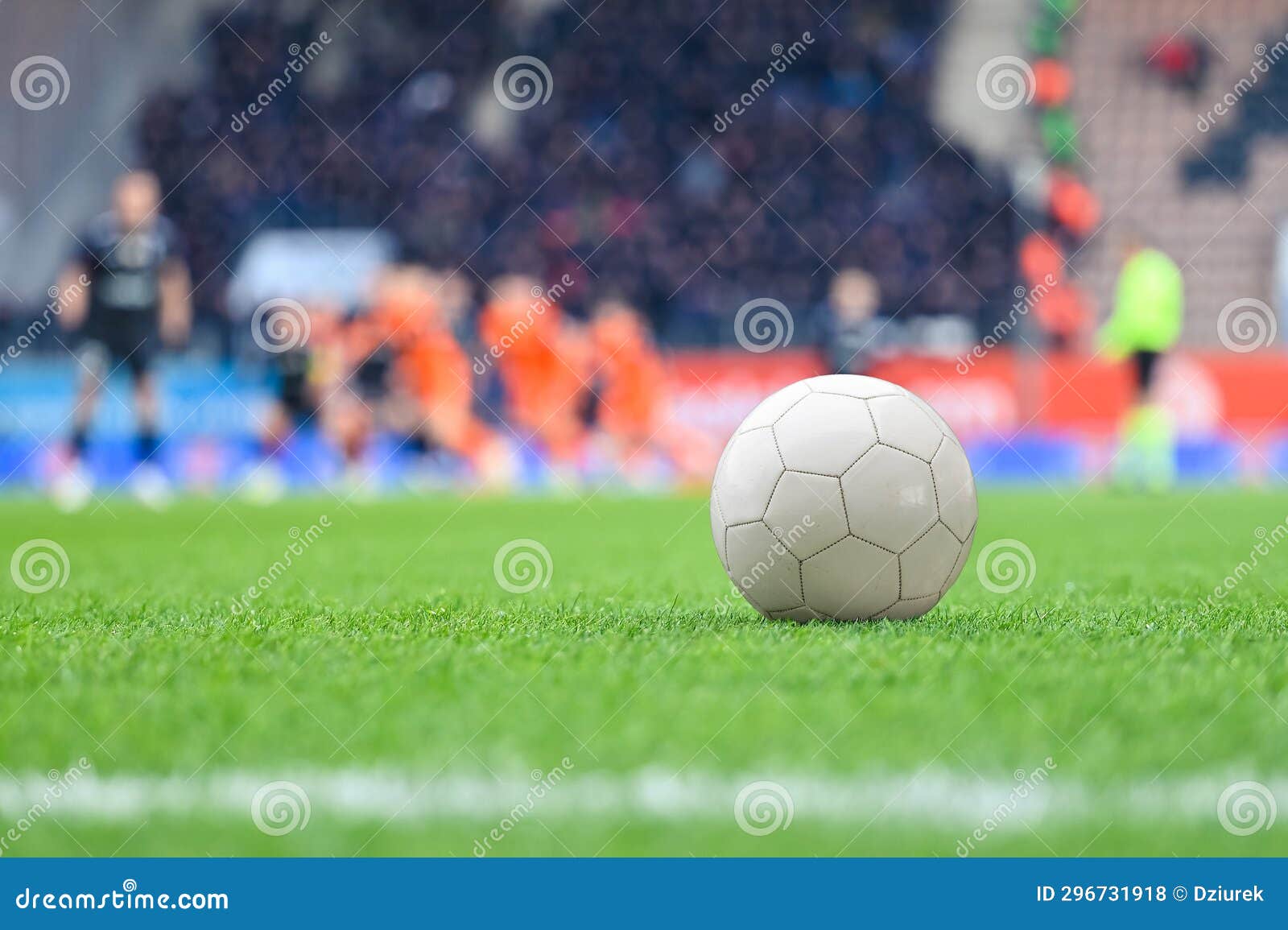 Ball on the Football Field and Players Stock Photo Image of detail