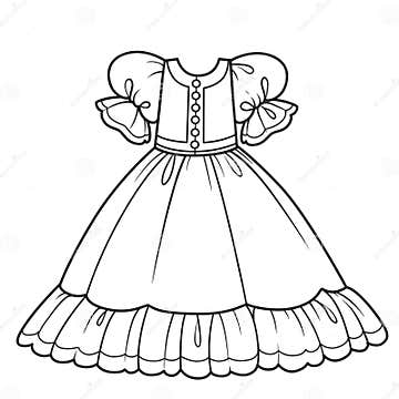 Ball Gown with Fluffy Skirt for Princess Outfit Outline for Coloring on ...