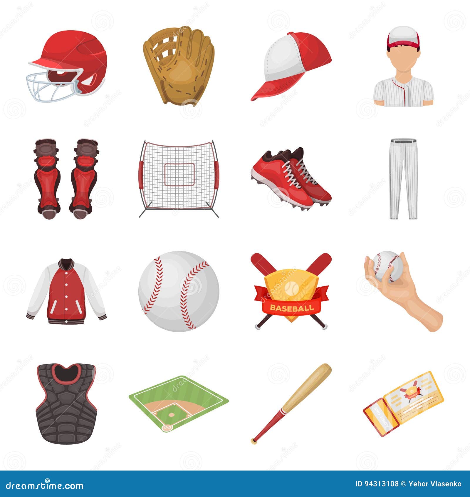 Ball, Helmet, Bat, Uniform and Other Baseball Attributes. Baseball Set ...