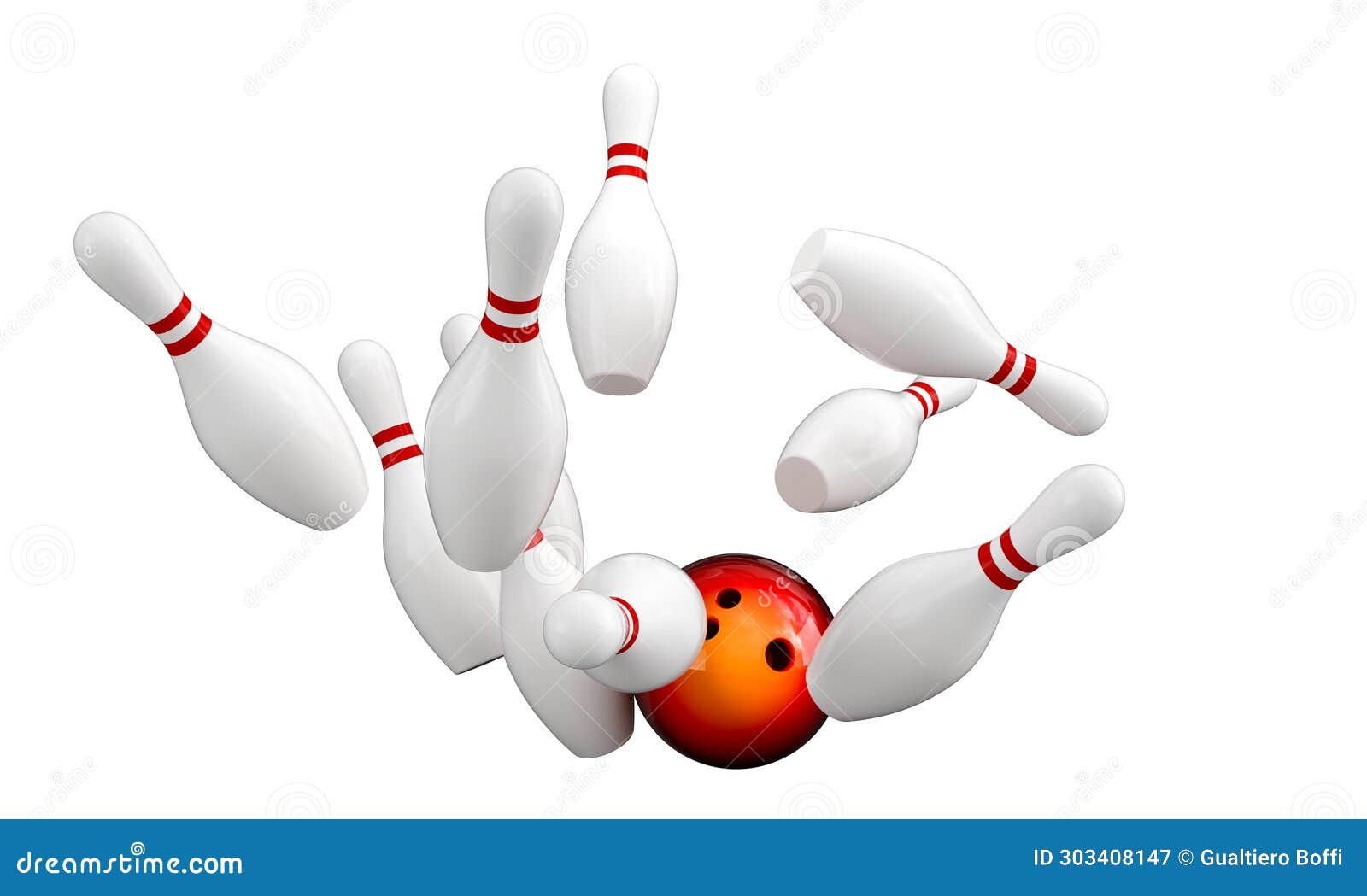 Ball Hitting Bowling Pins Isolated on White Stock Illustration